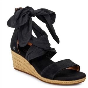 Trina black suede Ugg ribbon sandals